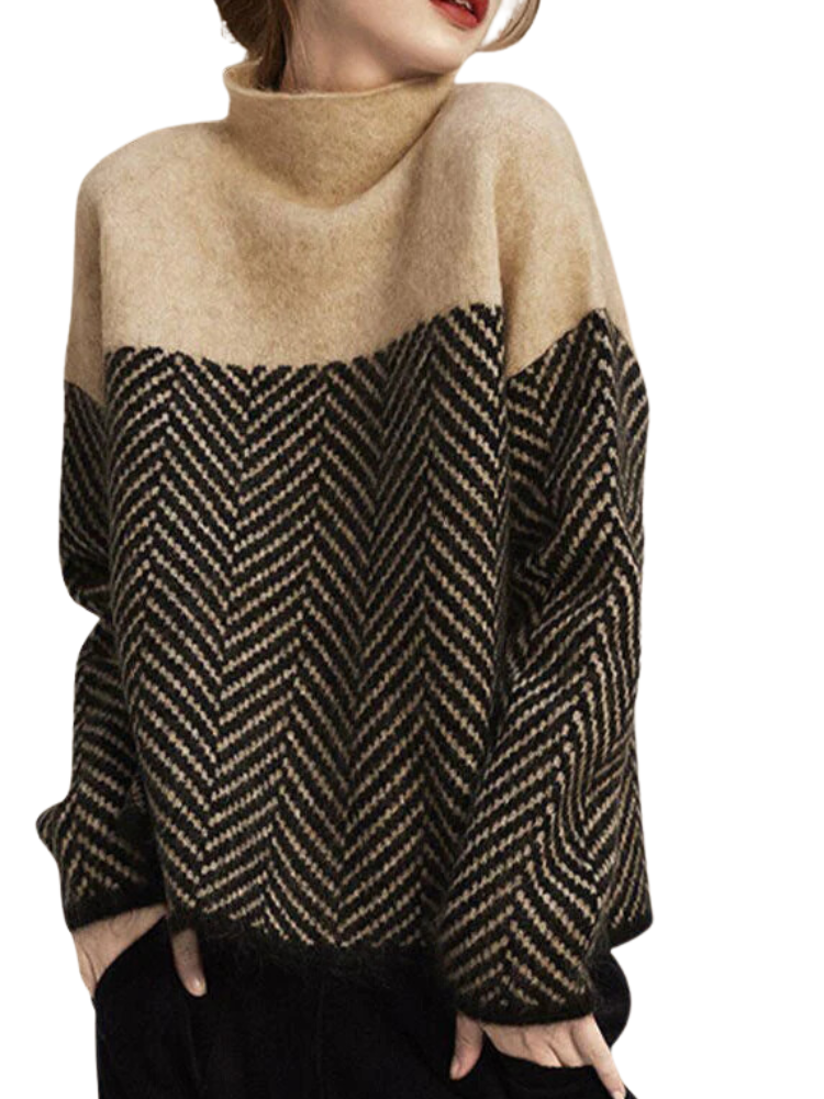 Women's Khaki Turtleneck Sweater for Winter Warmth-Outfit2Go
