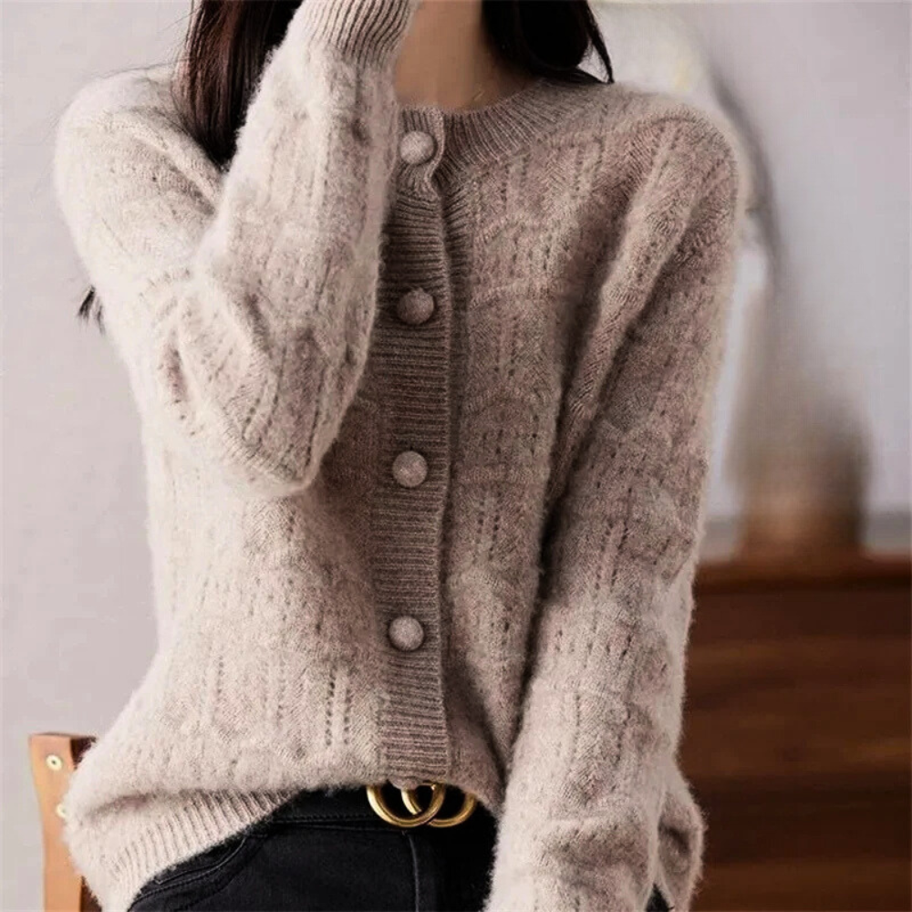 Women's Mocha Button Knit Sweater-Outfit2Go