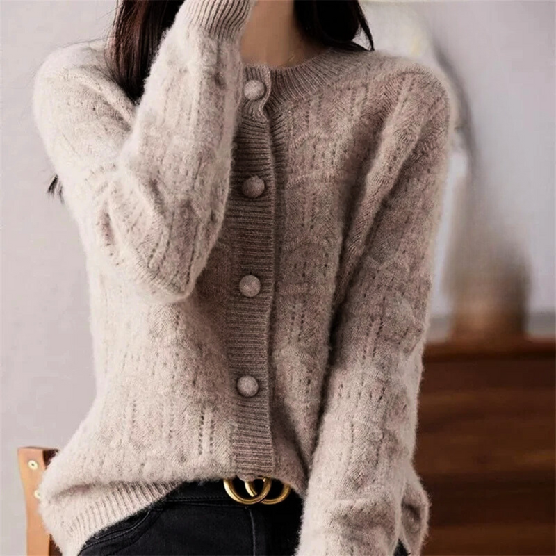 Women's Mocha Button Knit Sweater-Outfit2Go