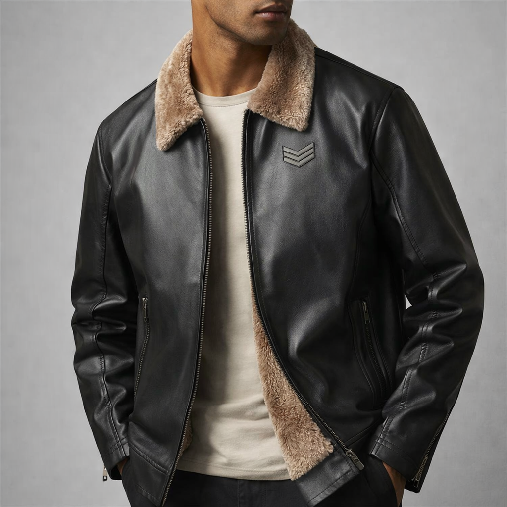 Men's Leather Fleece Jacket-Outfit2Go