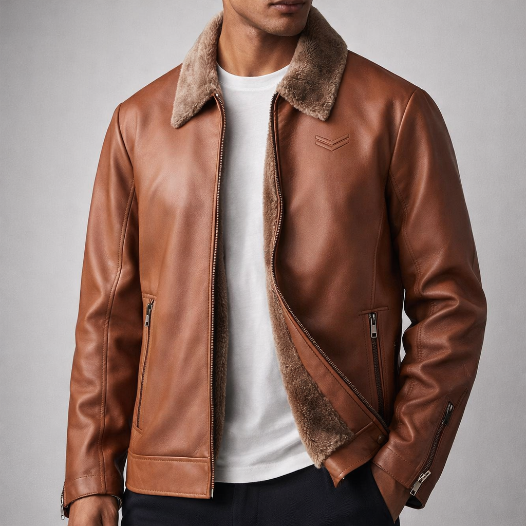Men's Leather Fleece Jacket-Outfit2Go