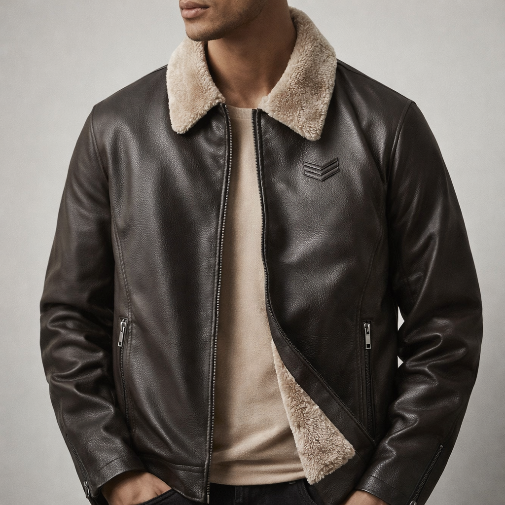 Men's Leather Fleece Jacket-Outfit2Go