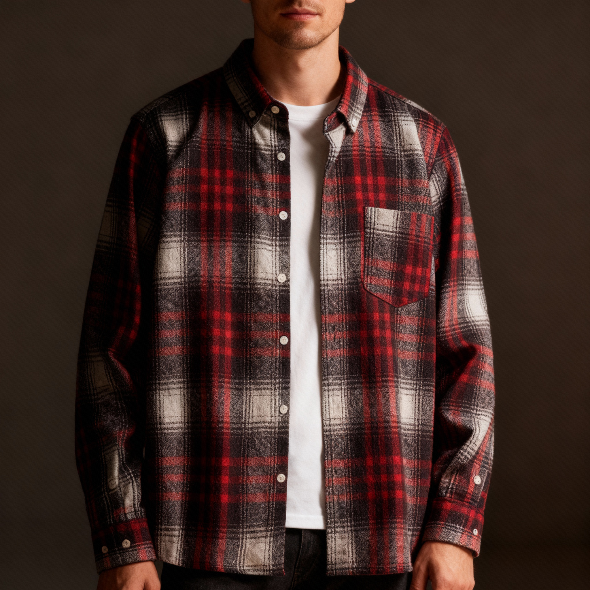 Men's Plaid Flannel Button-Down Shirt with Soft Fabric for Casual Wear-Outfit2Go