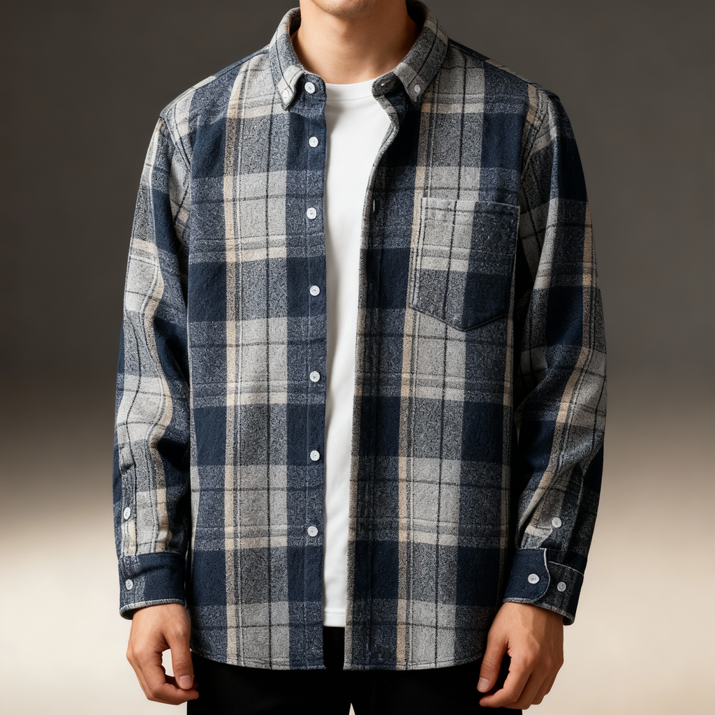 Men's Plaid Flannel Button-Down Shirt with Soft Fabric for Casual Wear-Outfit2Go