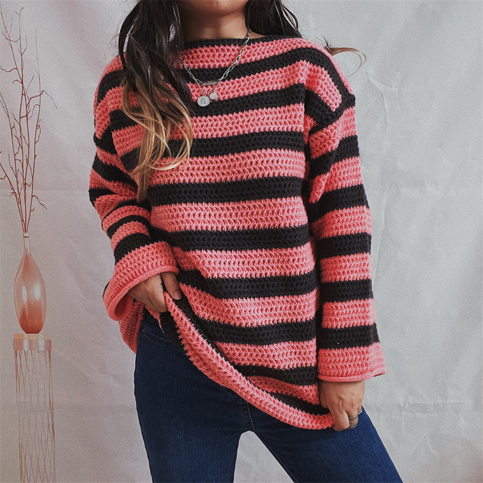 Women's Oversized Knit Sweater – Soft Fabric – Casual Round Neck-Outfit2Go