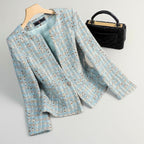 Women's Tweed Pearl Single Button Blazer-Outfit2Go