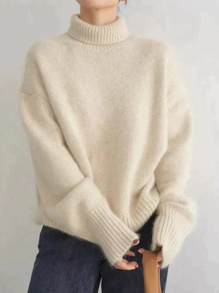 Women's Oversized Wool Turtleneck with Ribbed Cuffs – Casual Style-Outfit2Go