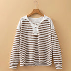 Women's Relaxed Fit V-Neck Sweater with Button Closure-Outfit2Go