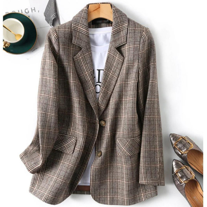 Women's Check Blazer - Stylish and Versatile Outerwear