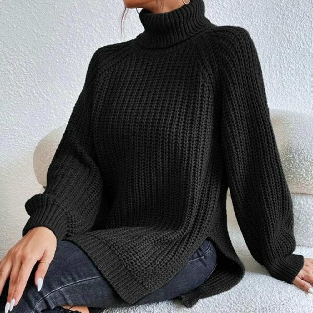 Women's Chunky Knit Puff Shoulder Roll Neck Sweater - Loose Fit-Outfit2Go
