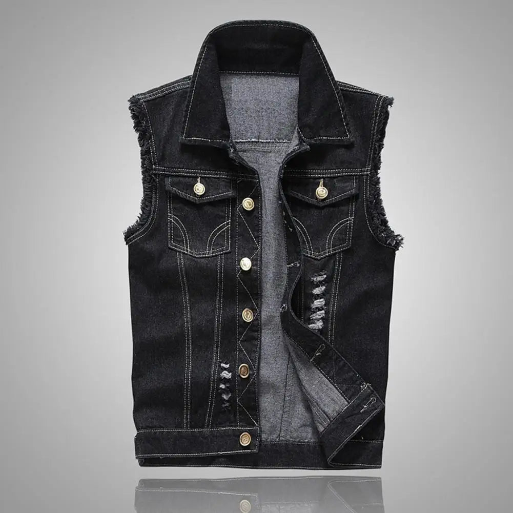 Men's Distressed Denim Vest-Outfit2Go