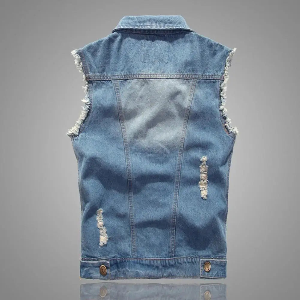 Men's Distressed Denim Vest-Outfit2Go