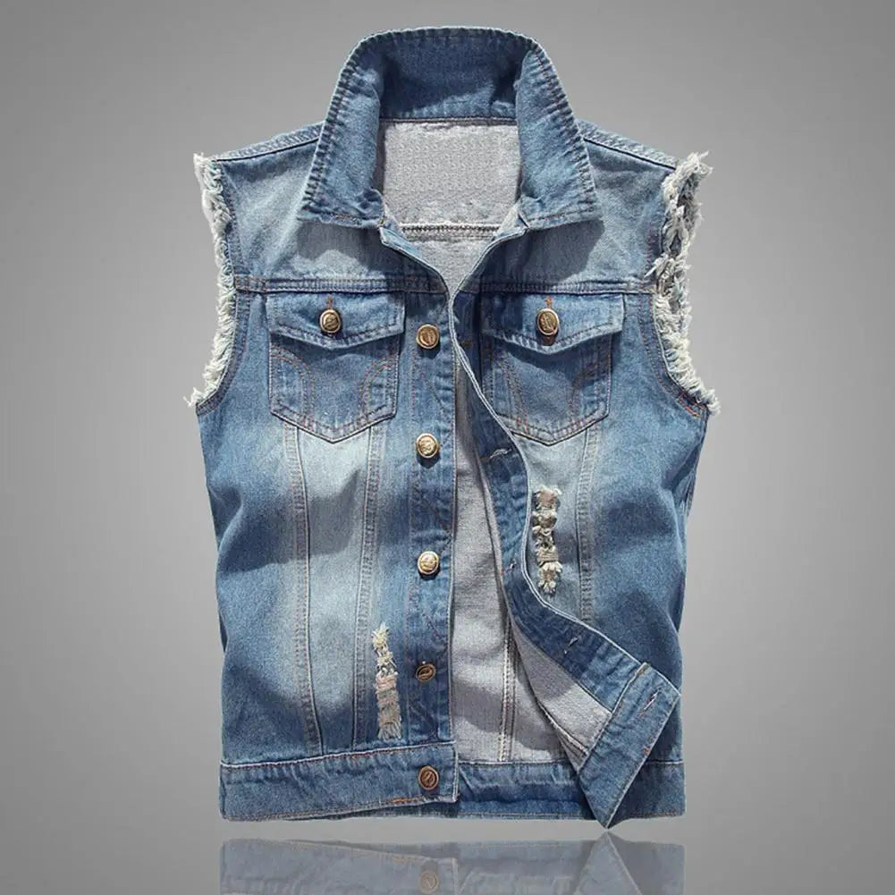 Men's Distressed Denim Vest-Outfit2Go