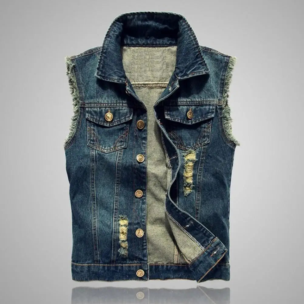 Men's Distressed Denim Vest-Outfit2Go