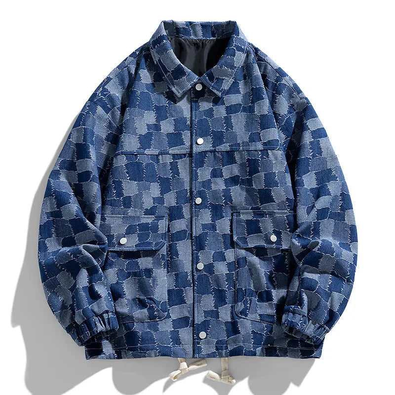 Men's Checkered Denim Jacket-Outfit2Go