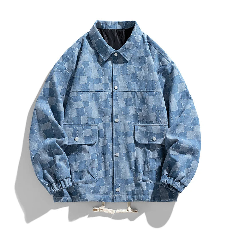 Men's Checkered Denim Jacket-Outfit2Go