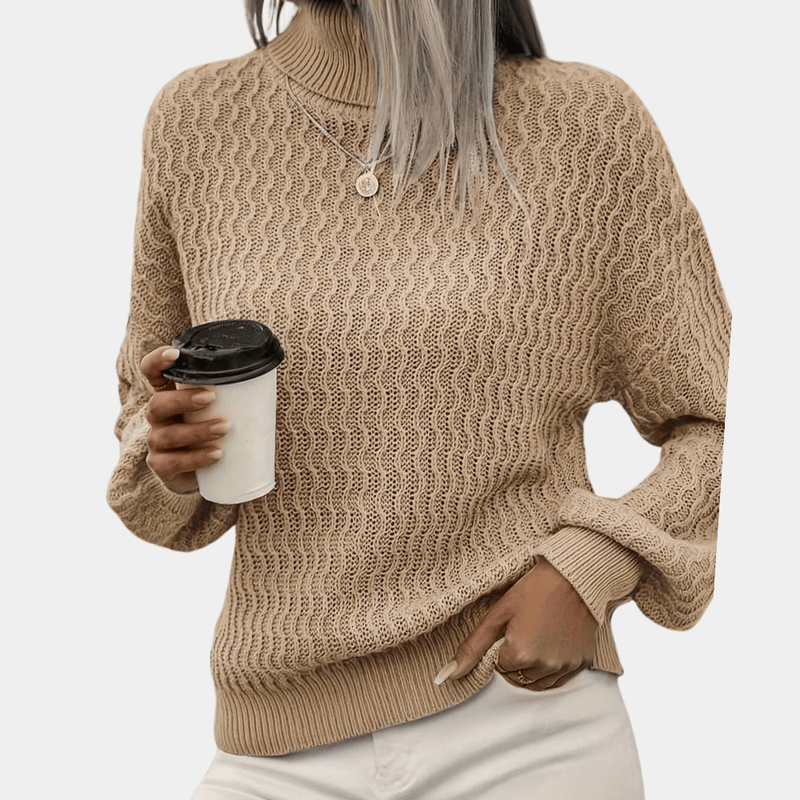 Women's Oversized Turtleneck Knitted Sweater – Ribbed Long Sleeve-Outfit2Go