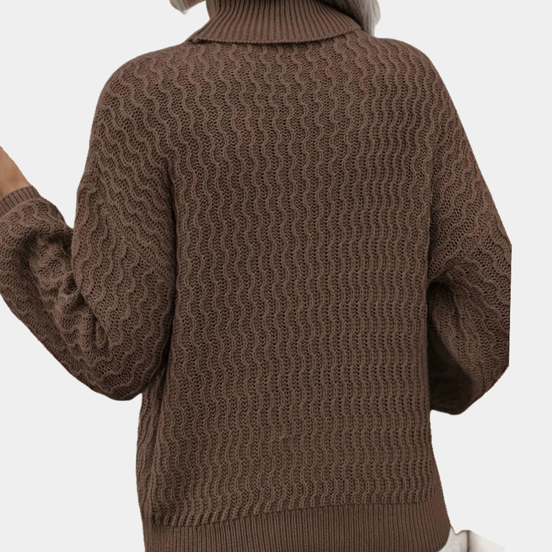 Women's Oversized Turtleneck Knitted Sweater – Ribbed Long Sleeve-Outfit2Go