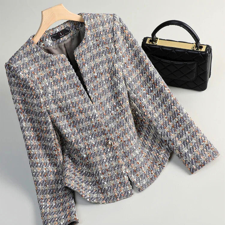 Women's Tweed Pearl Single Button Blazer-Outfit2Go