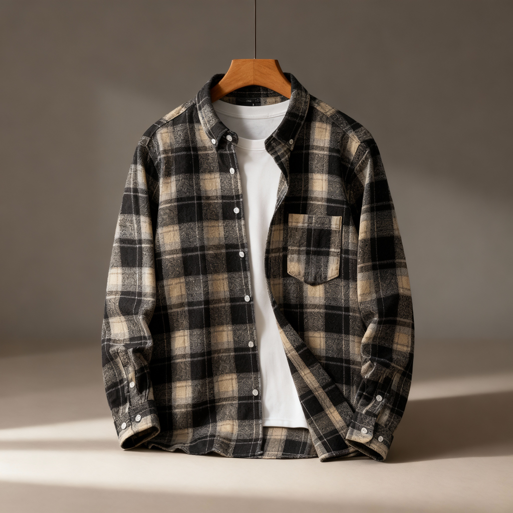 Men's Plaid Flannel Button-Down Shirt with Soft Fabric for Casual Wear-Outfit2Go