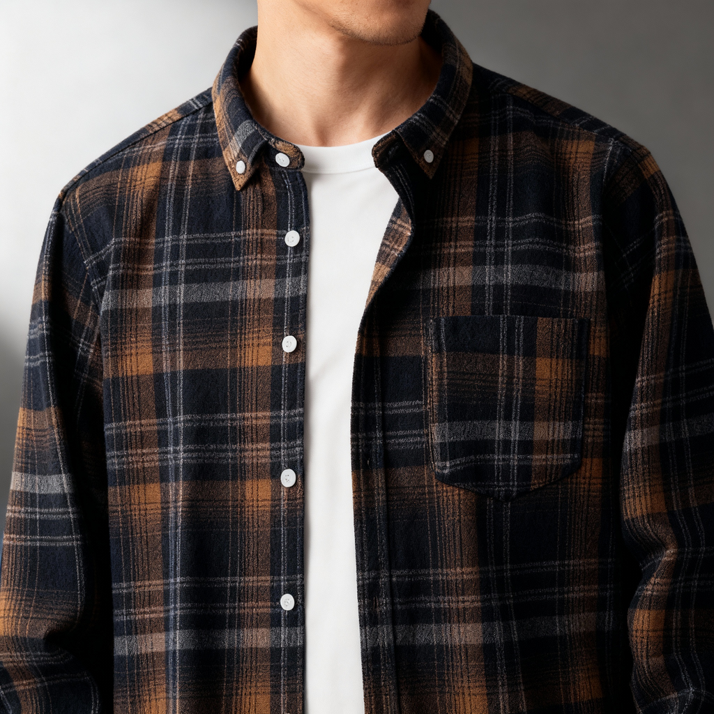 Men's Plaid Flannel Button-Down Shirt with Soft Fabric for Casual Wear-Outfit2Go