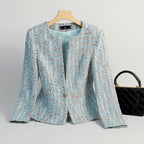 Women's Tweed Pearl Single Button Blazer-Outfit2Go