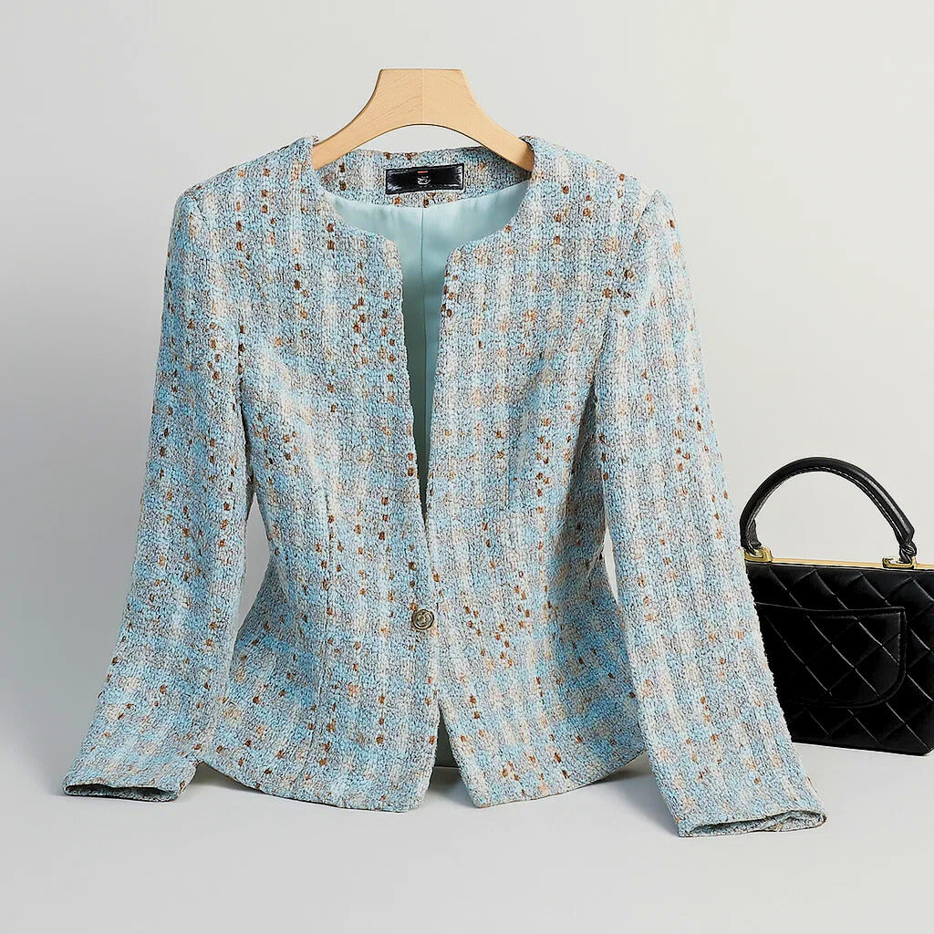 Women's Tweed Pearl Single Button Blazer-Outfit2Go