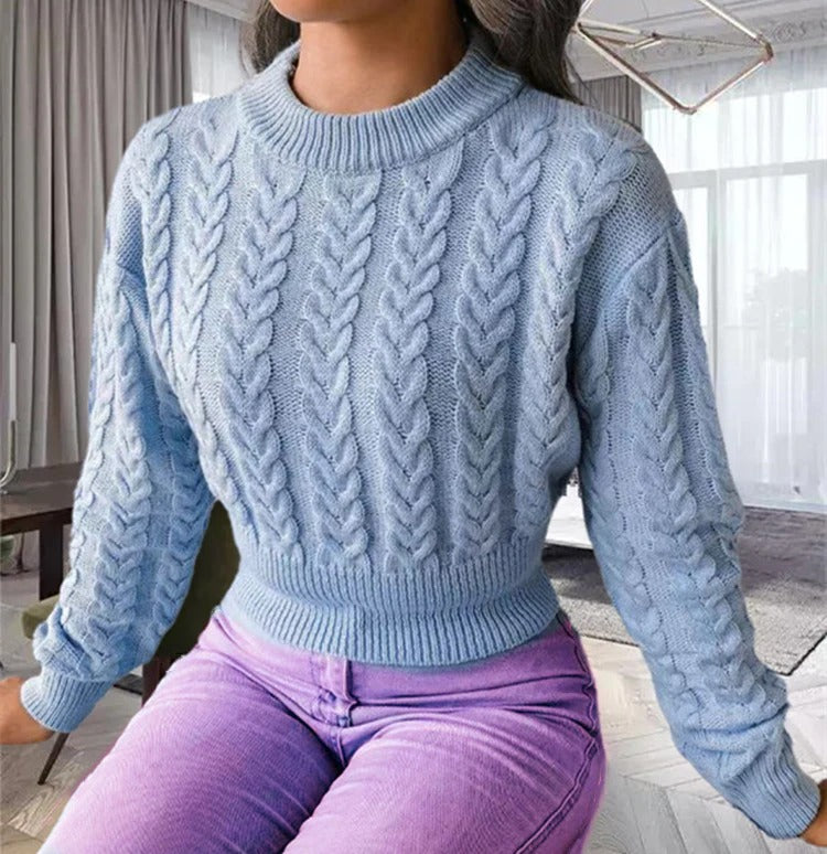 Women's Slim Fit Cable Knit Sweater – Long Sleeve Wool Blend-Outfit2Go