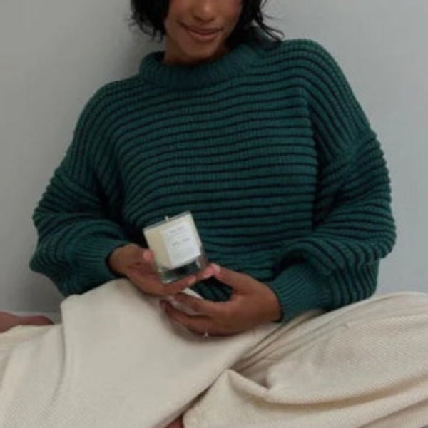 Women's Oversized Wool Mix Sweater with High Collar and Ribbed Design-Outfit2Go