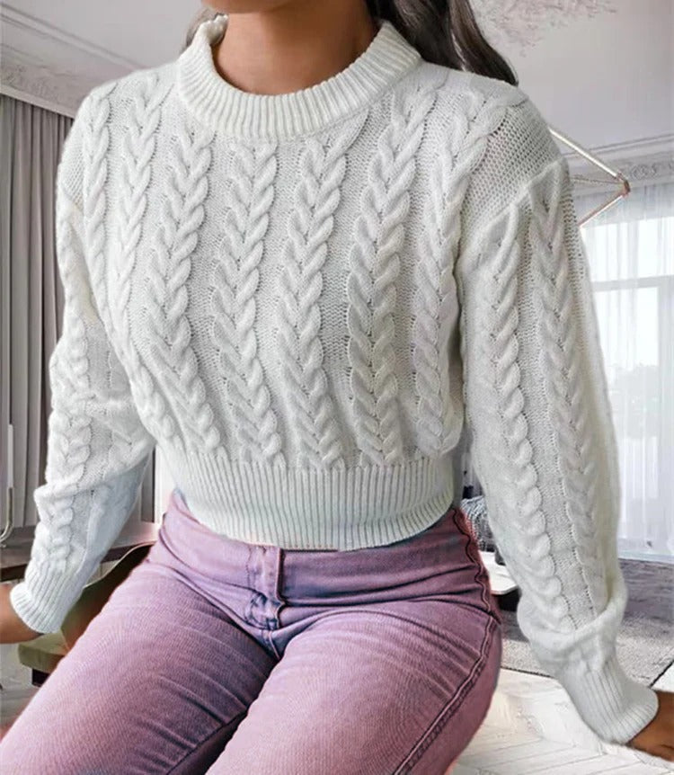 Women's Slim Fit Cable Knit Sweater – Long Sleeve Wool Blend-Outfit2Go