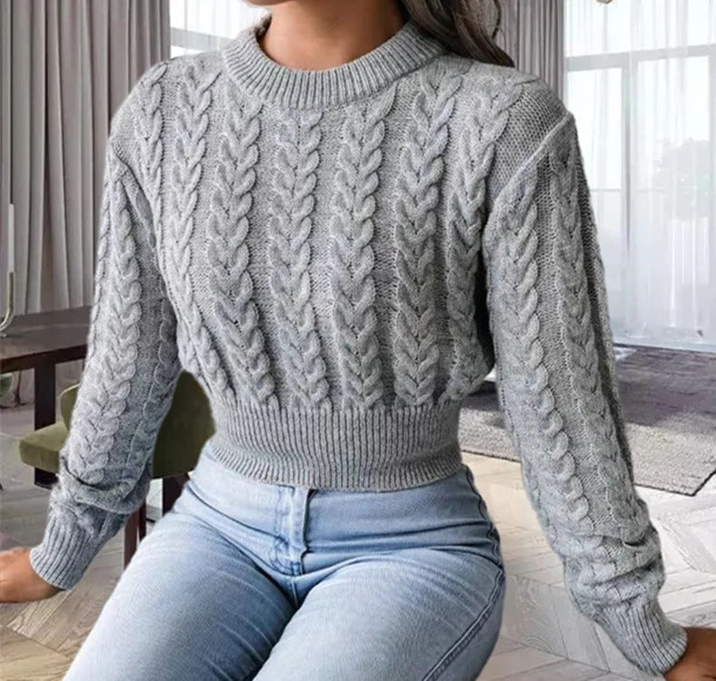 Women's Slim Fit Cable Knit Sweater – Long Sleeve Wool Blend-Outfit2Go